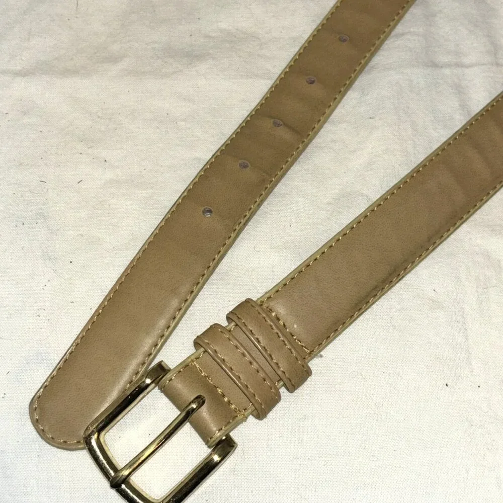 Women's Belt Beige Vintage Leather Casual Dress Ladies M
